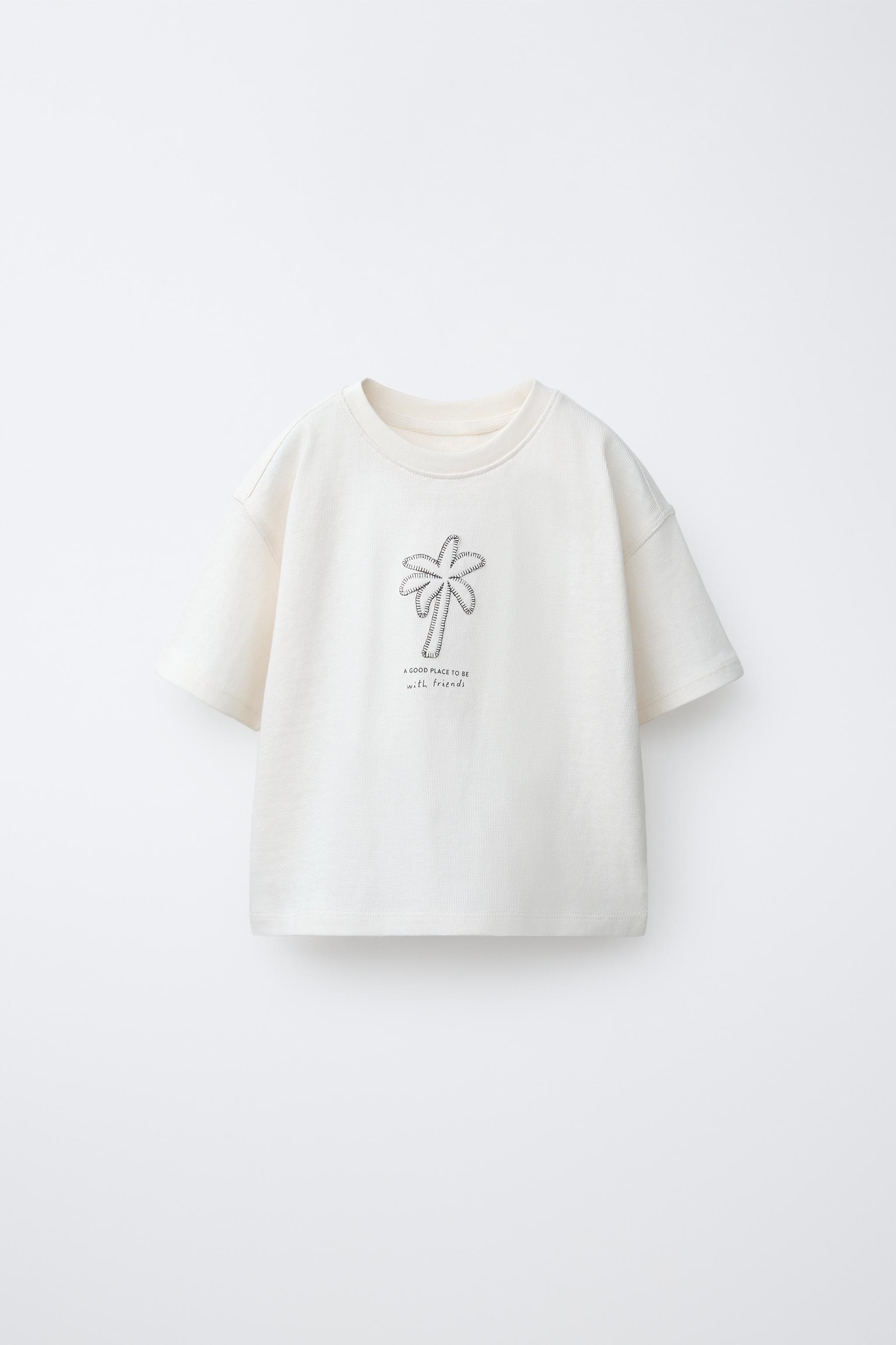 EMBROIDERED T-SHIRT - Mid-ecru | ZARA Canada