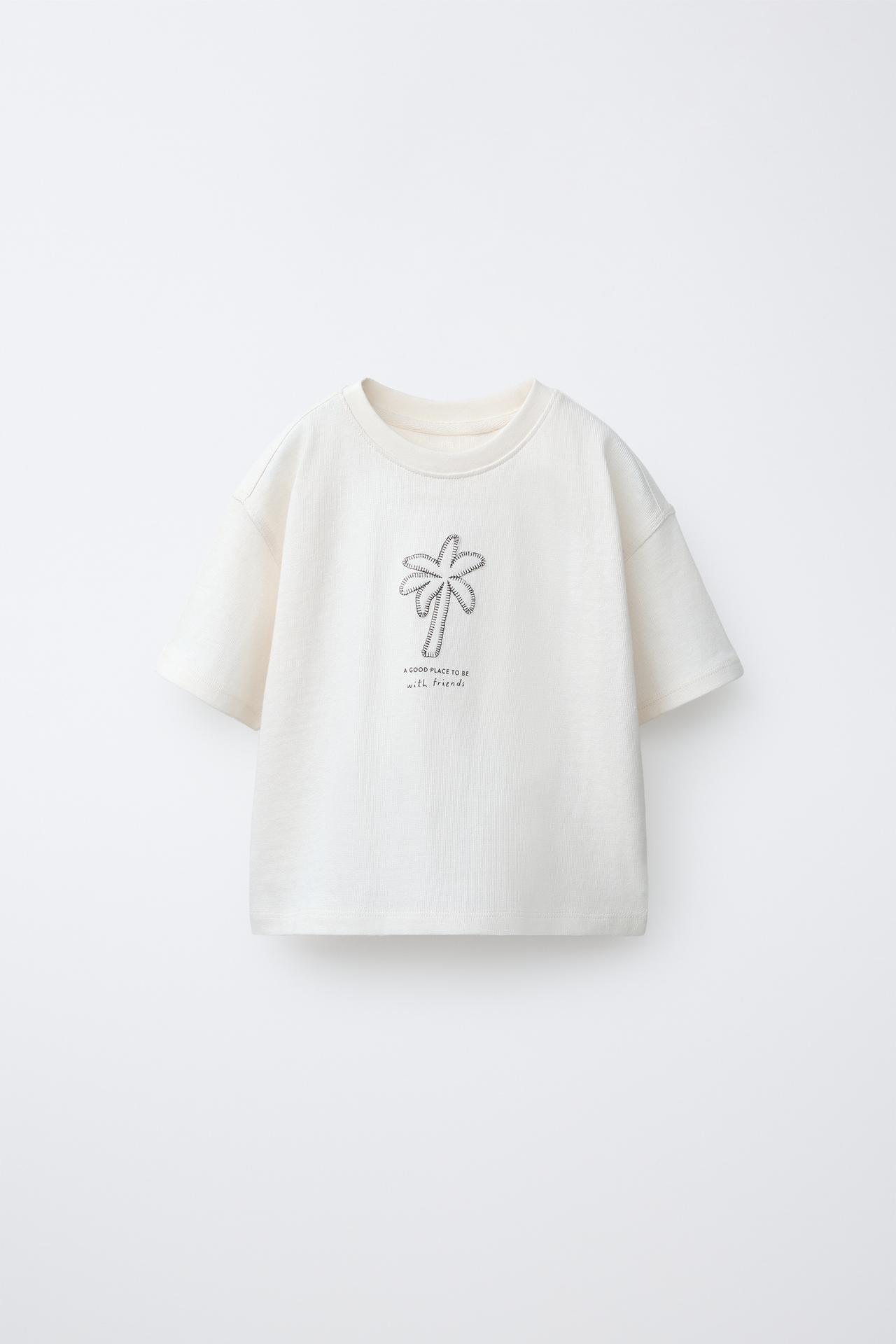 EMBROIDERED T-SHIRT — Mid-ecru