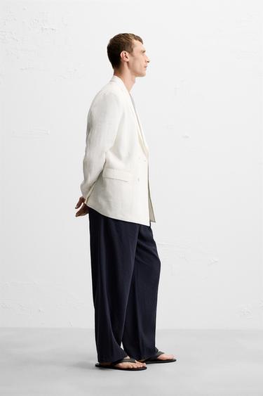 DOUBLE-BREASTED 100% LINEN BLAZER - White by Zara - Image 3