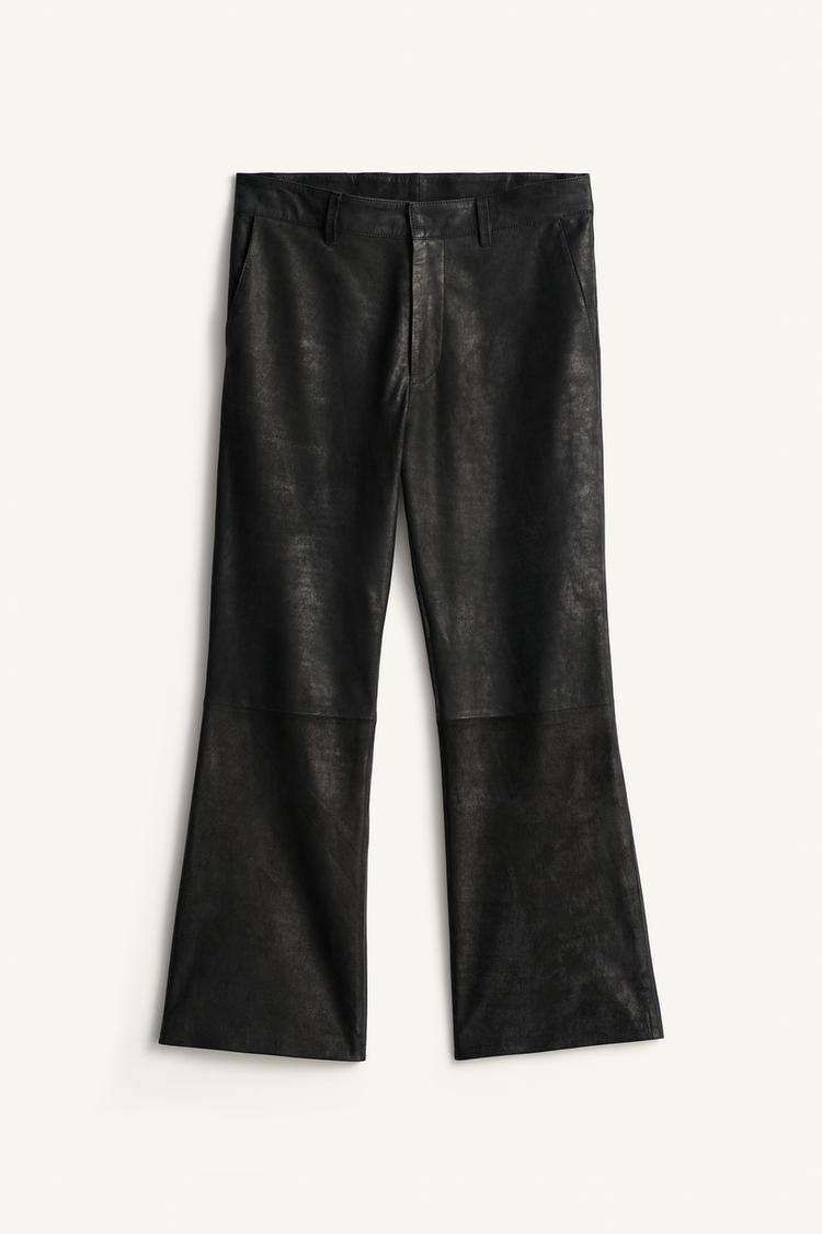 Pantalon flare cropped fit piel