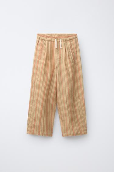 Zara STRIPED RELAXED PANTS - Orange