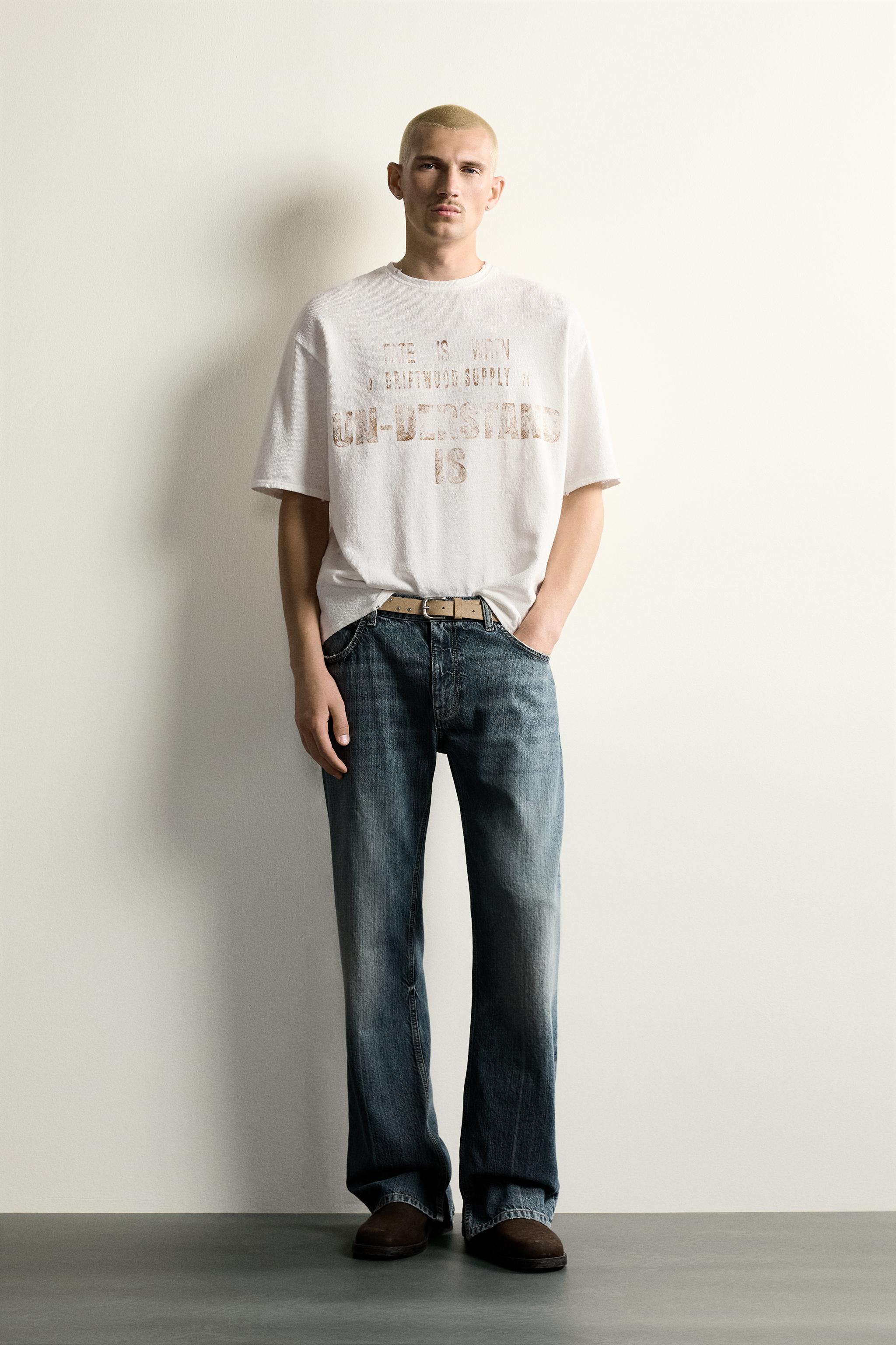 ウォッシュ加工プリントニットTシャツ - ホワイト | ZARA Japan / 日本