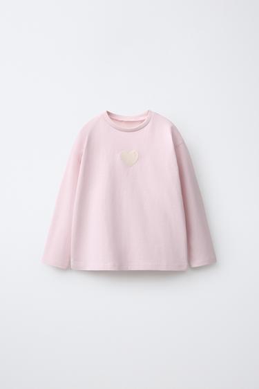 Zara EMBROIDERED HEART T-SHIRT - Pink