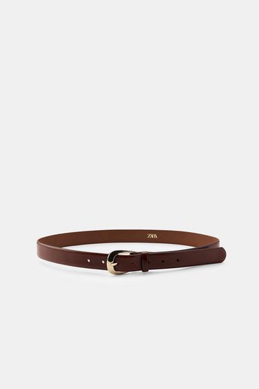 LEATHER BELT WITH OVAL BUCKLE - Brown by Zara - Image 0