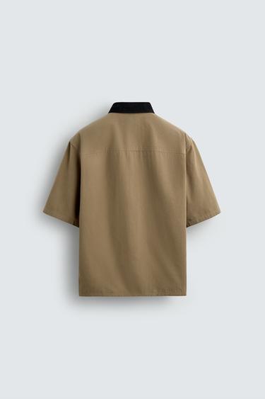 CAMISA RELAXED FIT CUELLO CONTRASTE - Beige de Zara