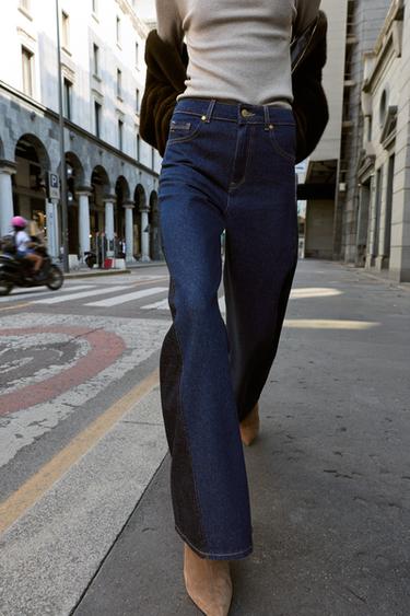 Z1975 WIDE-LEG HIGH-WAIST JEANS WITH COMBINED FABRIC - Blue by Zara