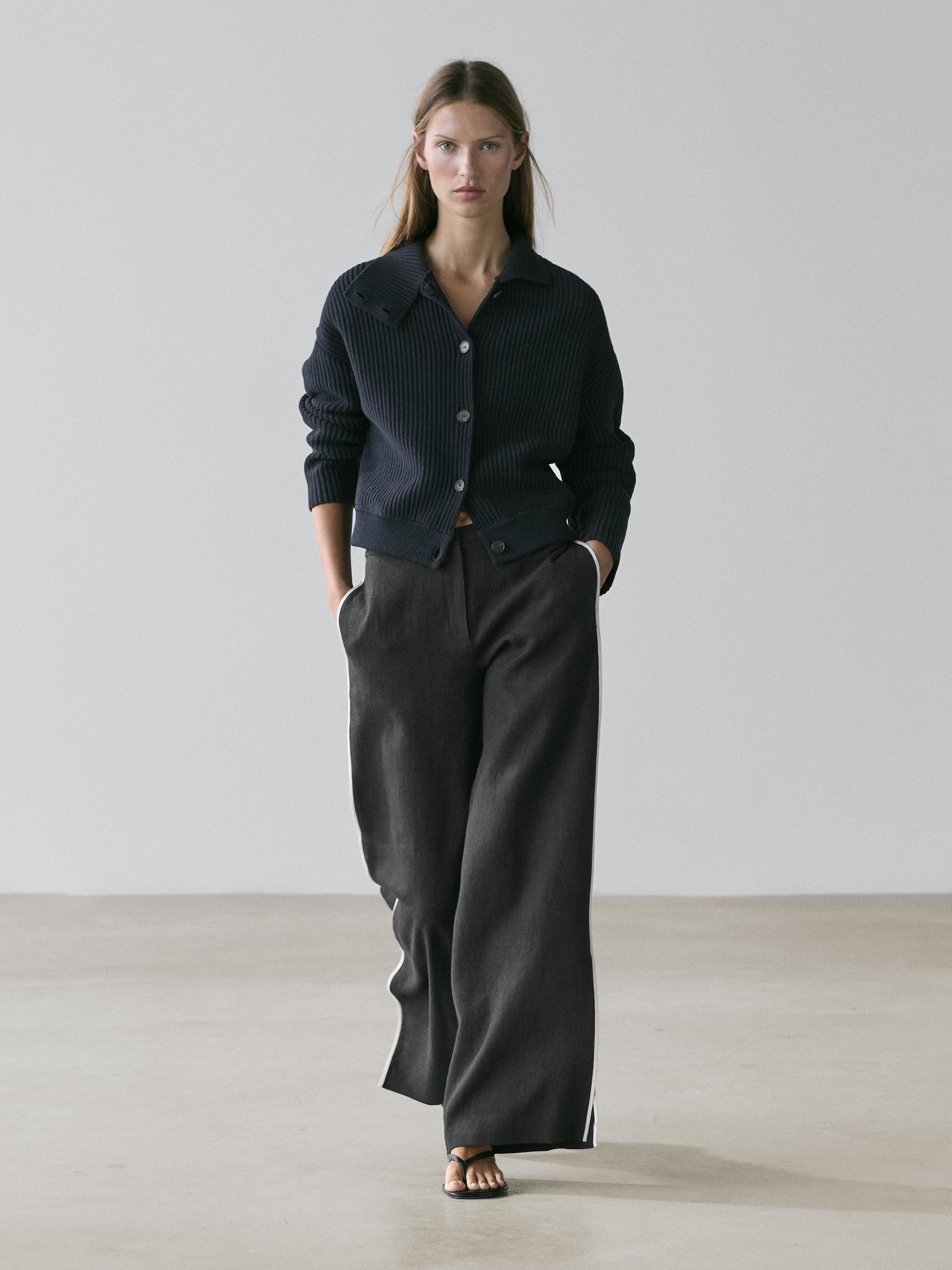 Linen trousers with contrast trim