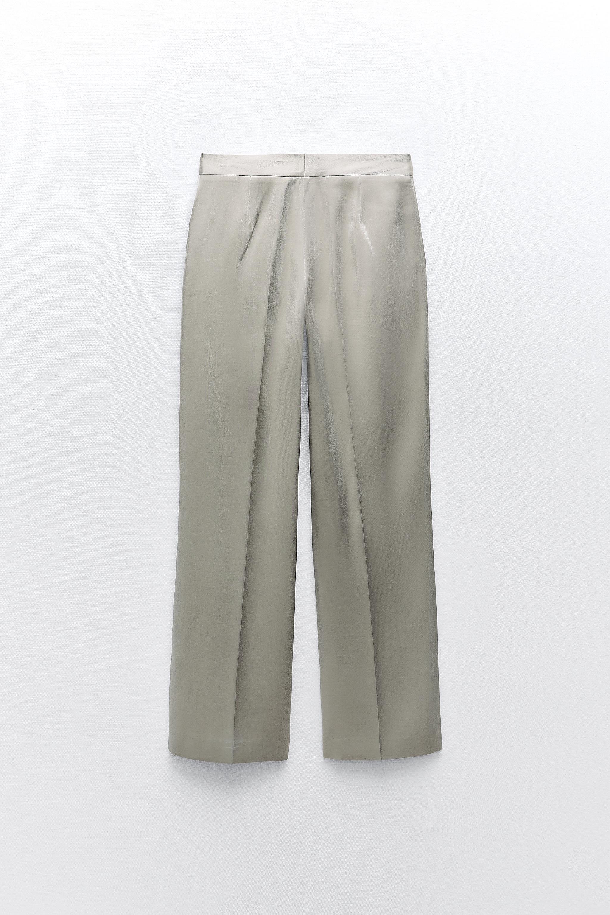 Miayilima Plus Size Pants Silver Metallic Straight Leg Pants for
