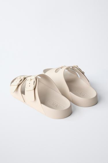 BUCKLED POOL SLIDERS - Ecru White by Zara - Image 4
