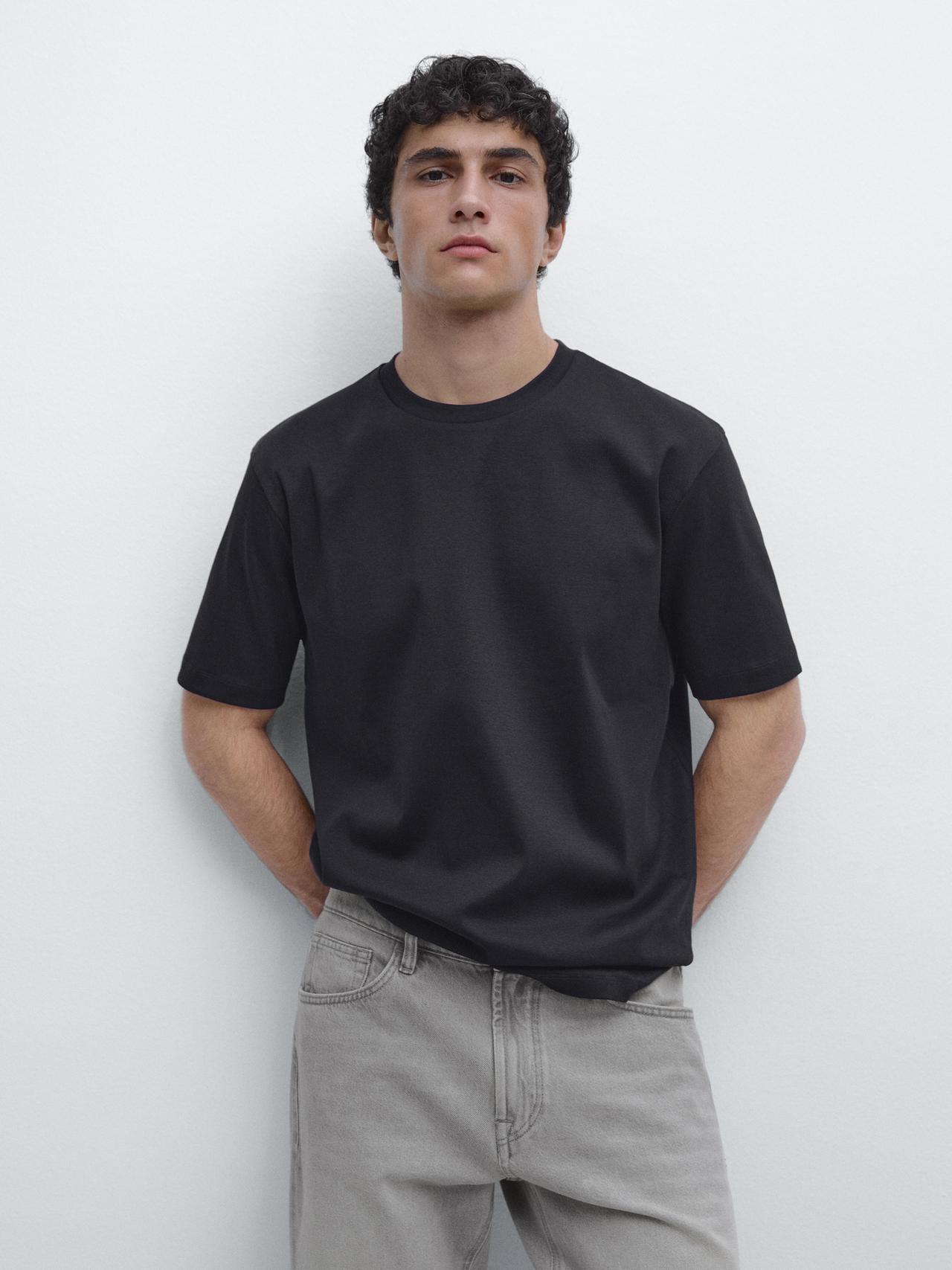 100% mercerised cotton ribbed T-shirt — Navy blue