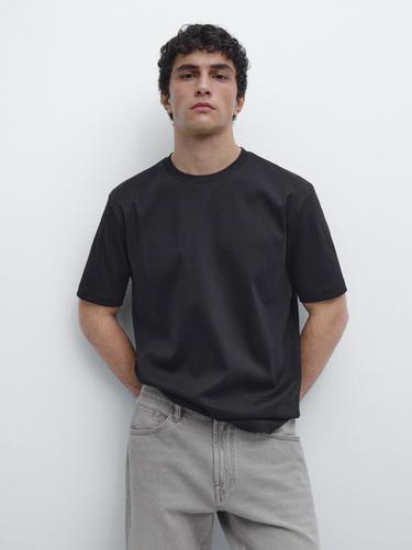 100% mercerised cotton ribbed T-shirt — Navy blue 1