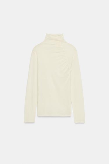 Zara 100% WOOL RUCHED TOP - Ecru