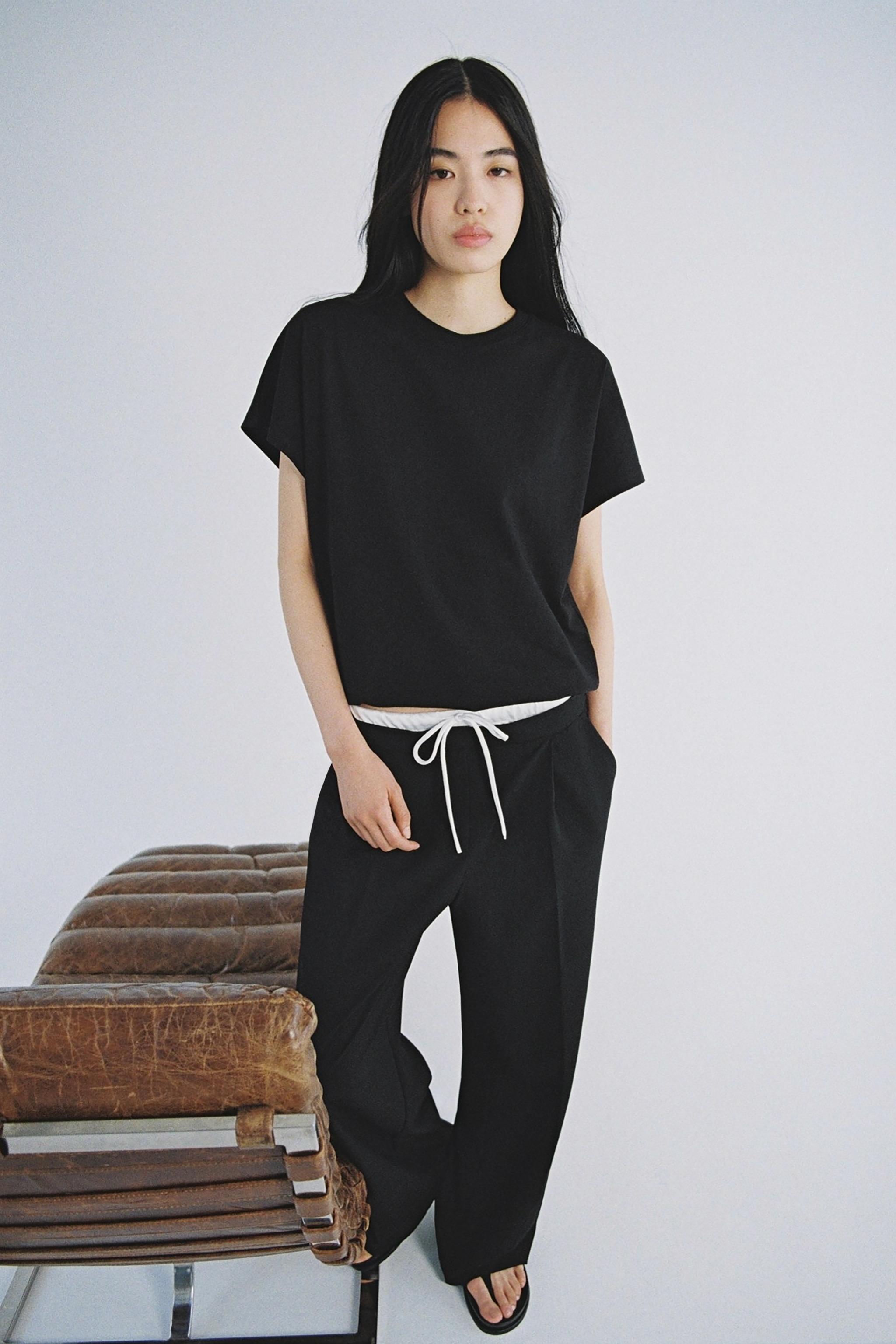 WIDE-LEGパンツ ダブルウエストバンド - ブラック | ZARA Japan