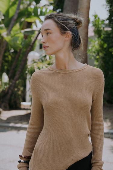 LONG SLEEVE RUSTIC TOP - camel by Zara