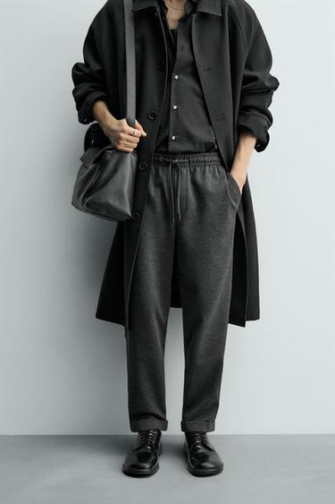 Zara 舒適版免燙運動風腰身長褲 - 斑紋深灰色