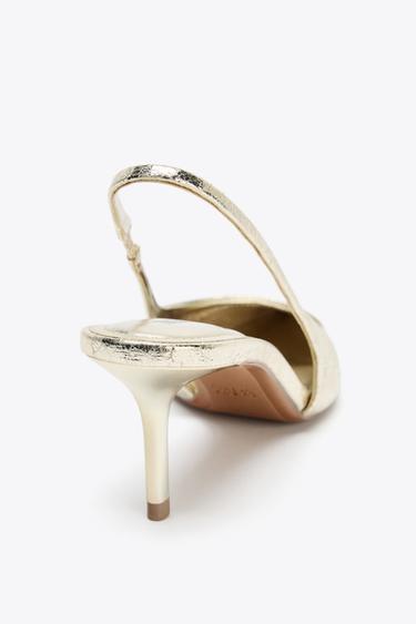 METALLIC-EFFECT SLINGBACK HEELS - Gold by Zara - Image 4