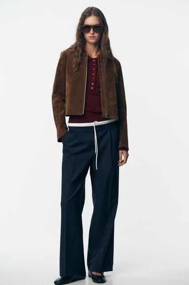 PANTALON LARGE TAILLE DOUBLE - Rayures de Zara - Image 1
