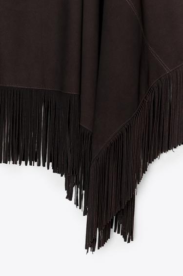 CAPE EN CUIR AVEC FRANGES - Marron de Zara - Image 6
