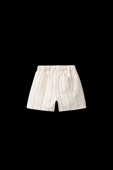 Zara TEXTURED STRIPED SHORTS - Ecru