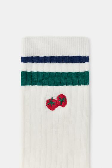 RIBBED SOCKS WITH EMBROIDERED TOMATOES - Ecru by Zara - Image 2