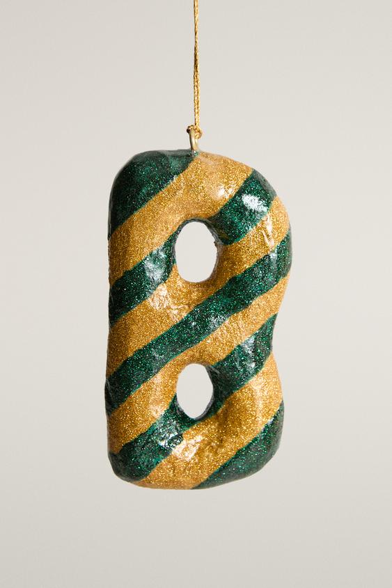 STRIPED CHRISTMAS TREE LETTER B ORNAMENT - Green by Zara - Image 0
