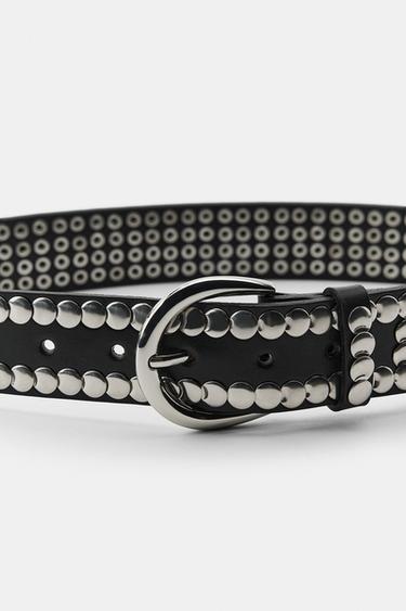 LEATHER BELT WITH MULTIPLE STUDS - Black by Zara - Image 3