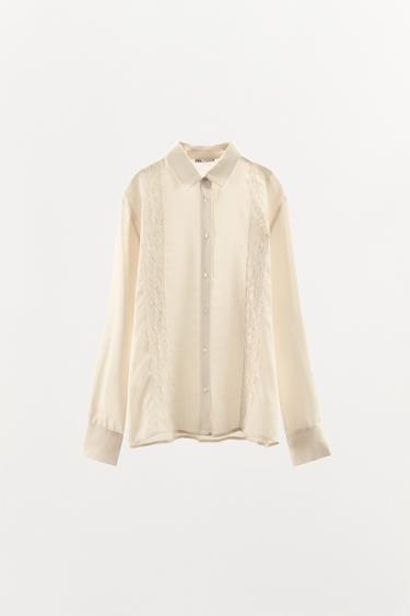 SATIN LACE BLOUSE - Oyster-white by Zara - Image 4