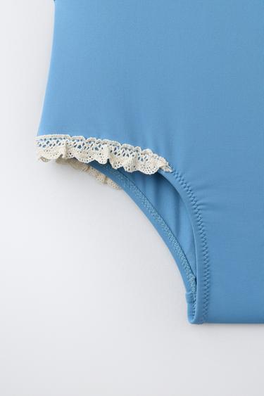 AGES 6-14/ CONTRAST LACE TRIM SWIMSUIT - Petrol blue by Zara - Image 2