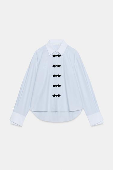 CAMISA ALAMARES CONTRASTE ZW COLLECTION - Blanco / Marino de Zara