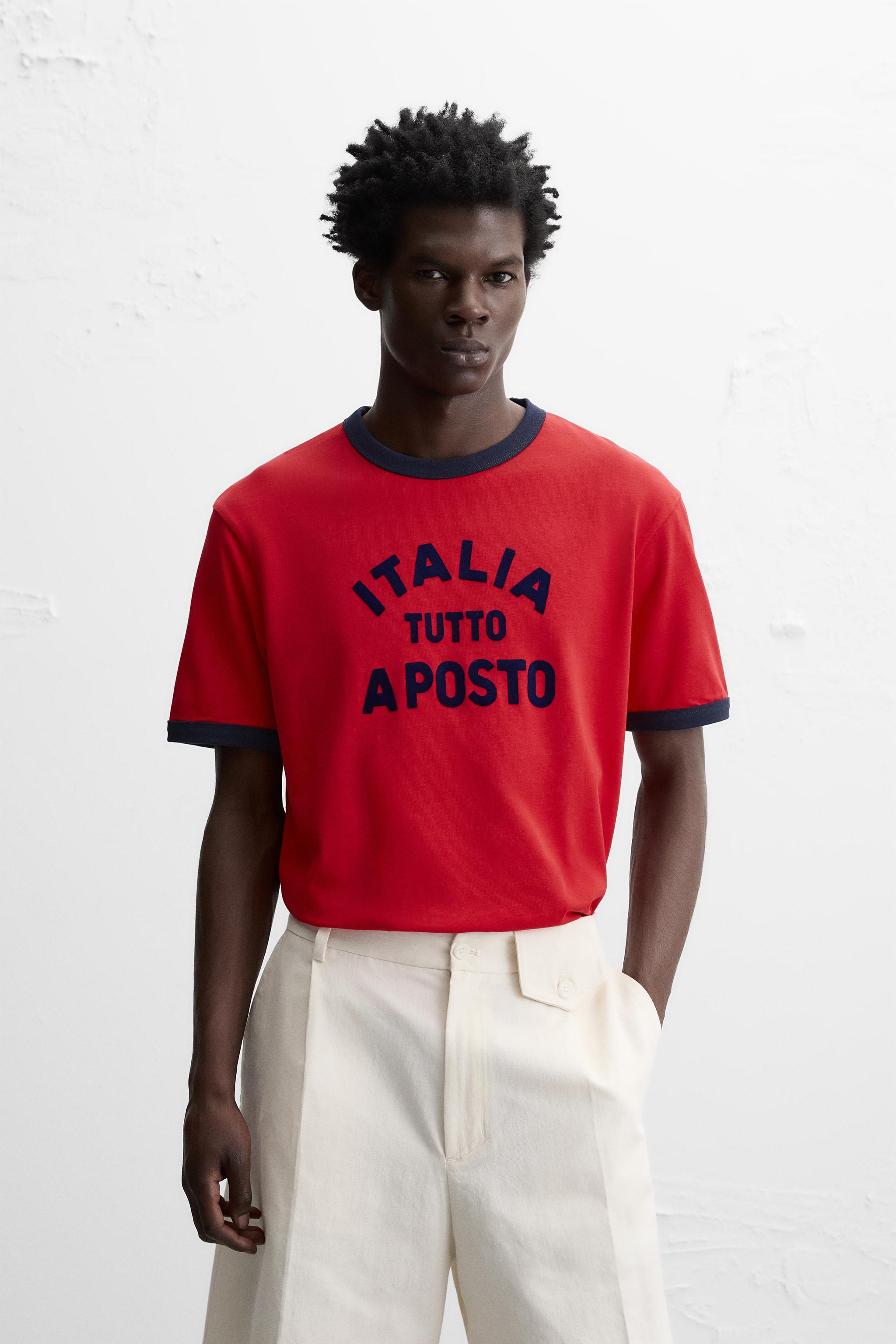 ★ドイツ発*ZARA*新作*コントラストトリムTシャツ/ITALIA★ コントラストトリムTシャツ - ターコイズブルー | ZARA Japan / 日本