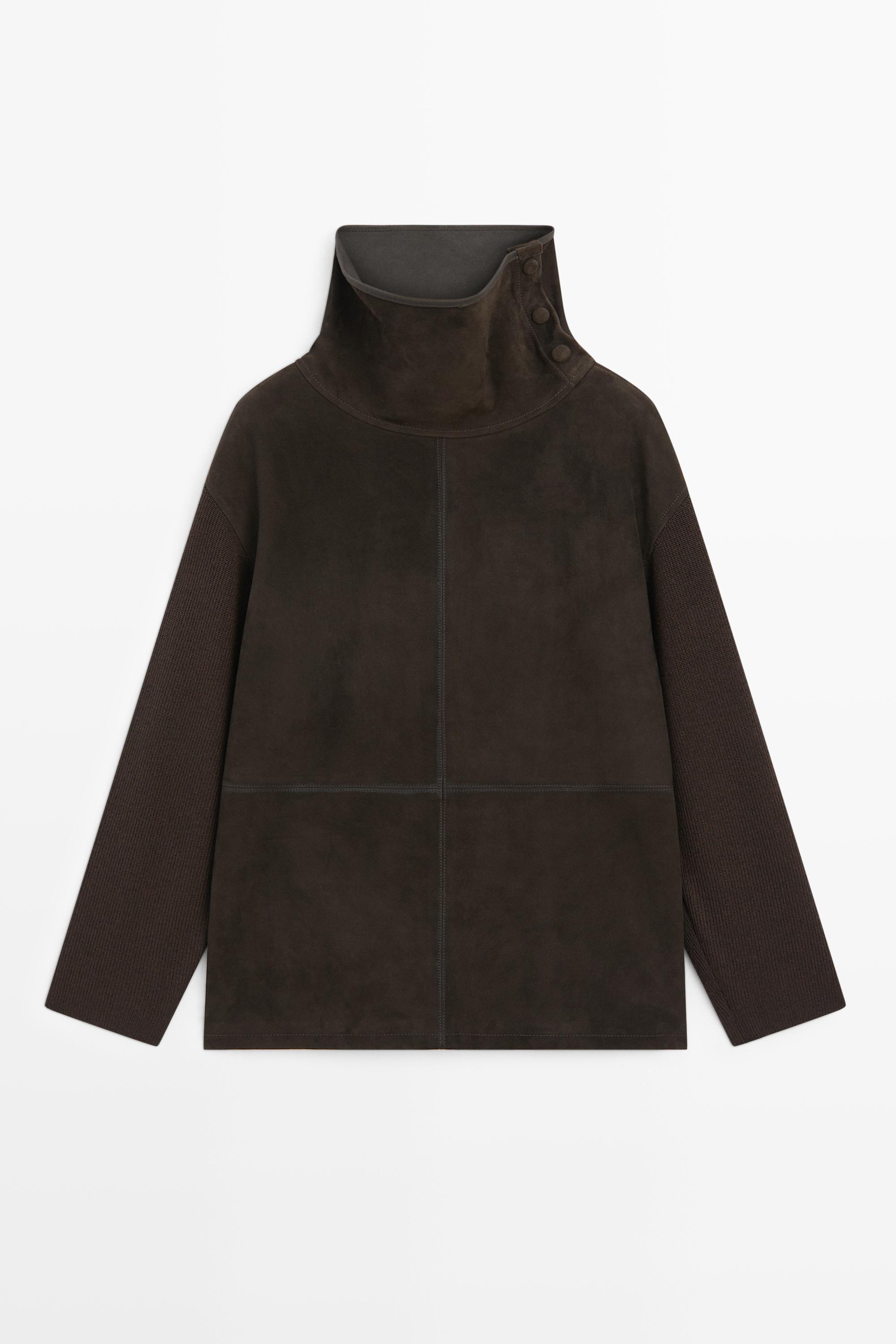 Chemisier combiné col montant cuir daim