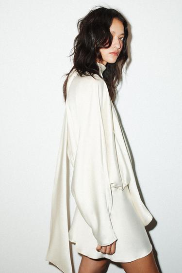 ROBE COURTE SATINÉE FOULARD - Blanc cassé de Zara - Image 3