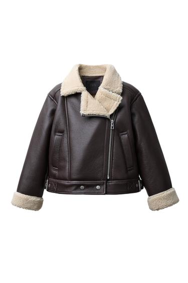 Zara DOUBLE-FACED BIKER JACKET - Brown