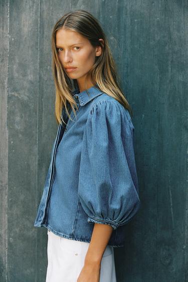 BLUSA DENIM ZW COLLECTION - Azul de Zara