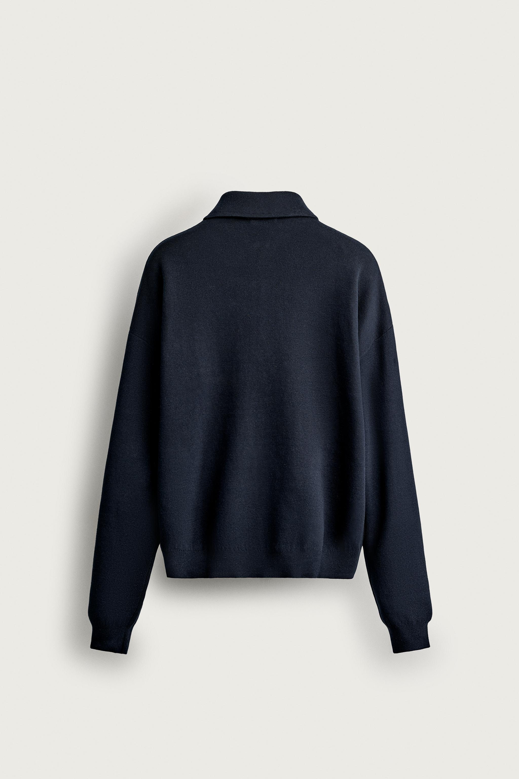 ジッパーカラー ニットポロシャツ - ダークネイビーブルー | ZARA