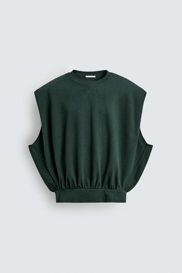 SUDADERA CHALECO INTERLOCK OVERSIZED - Verde pato de Zara