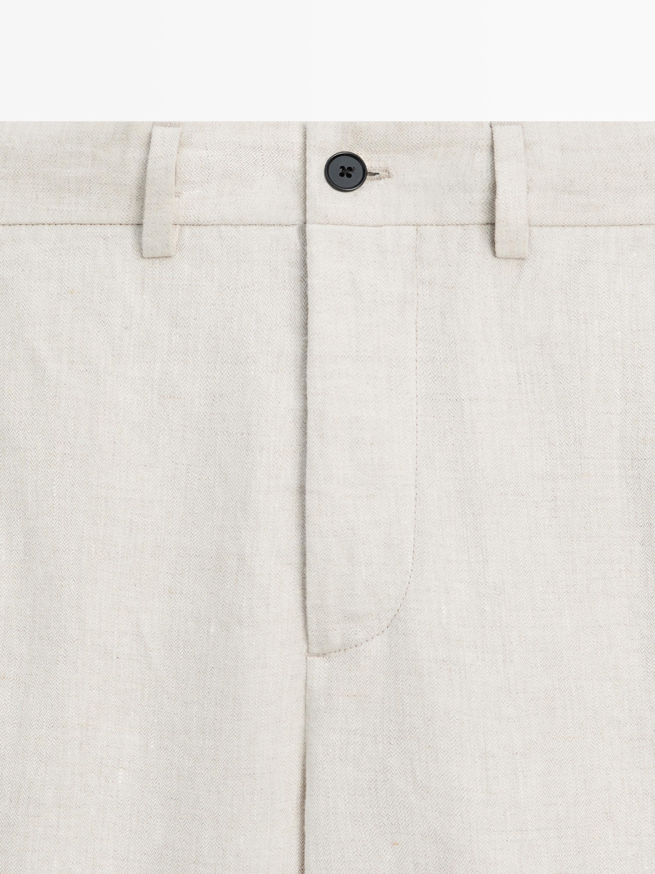 Lightweight linen trousers with herringbone detail