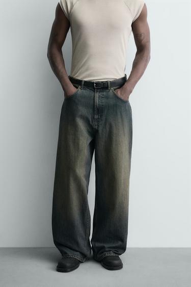 Zara BAGGY FIT JEANS - Blue / Green