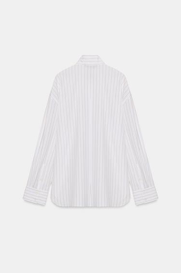 CHEMISE EN POPELINE À RAYURES AVEC FOULARD - marron/blanc de Zara - Image 7