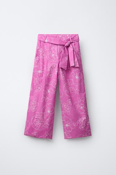 PANTALON AVEC CEINTURE IMPRIMÉ FLEURS - Rose / Blanc de Zara