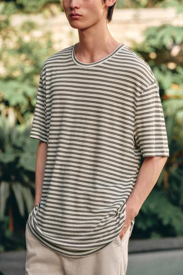 Zara 條紋亞麻混紡 T 恤 - 條紋