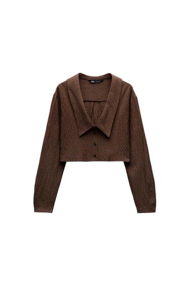 CAMISA CROP CUADROS CUELLO BOBO