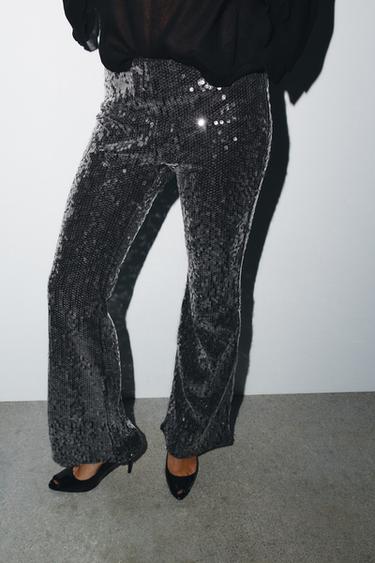 PANTALÓN FLARE LENTEJUELAS - Negro de Zara