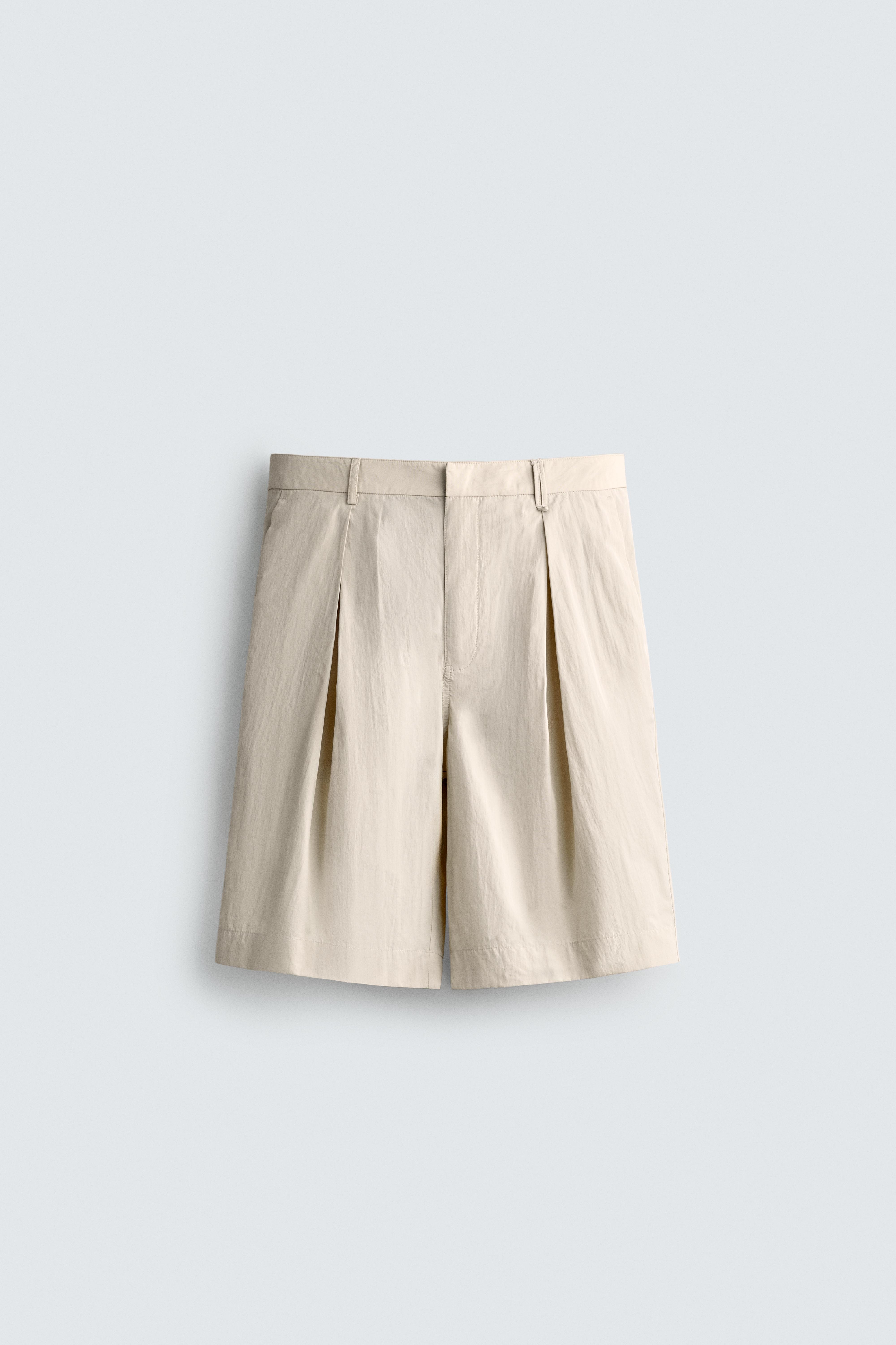 プリーツ入りワイドレッグバミューダパンツ - ベージュ | ZARA Japan