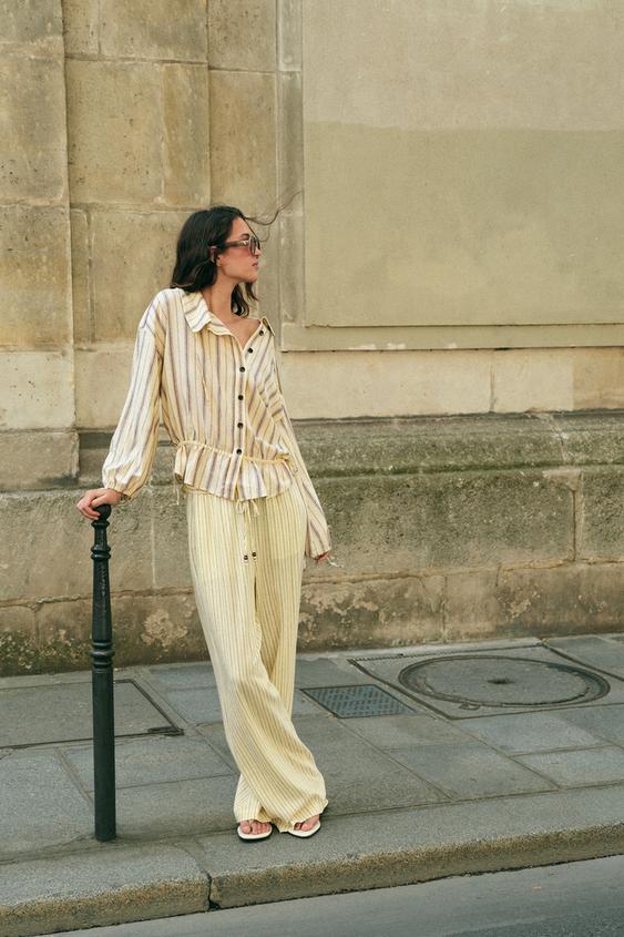 STRIPED LINEN BLEND JACKET - Yellow by Zara - Image 0