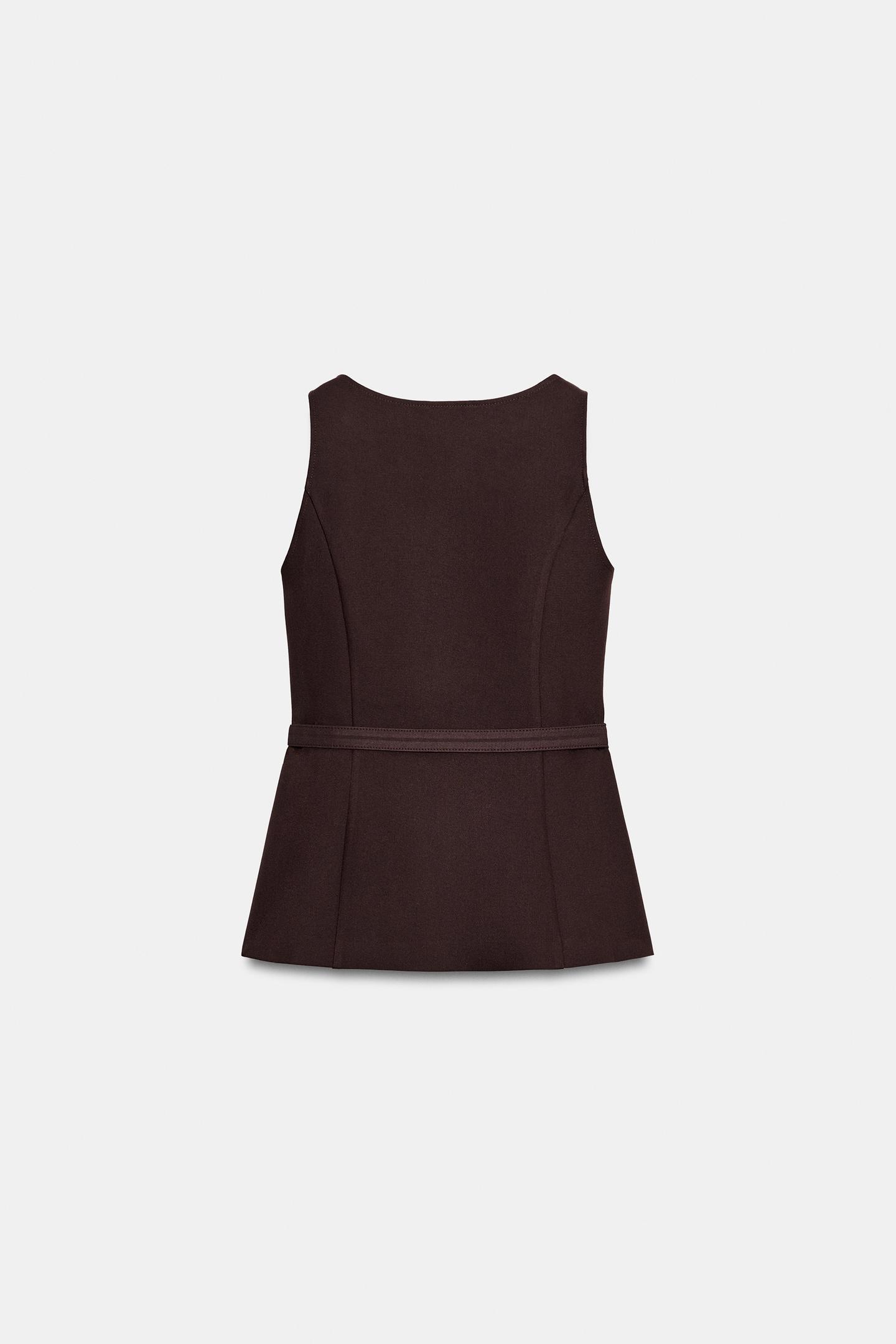 Женский жилет Zara Belted Peplum Vest, цвет: Бордовый — фото 7