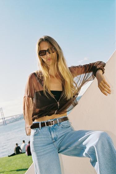 CAZADORA CAPUCHA ORGANZA - Marrón de Zara