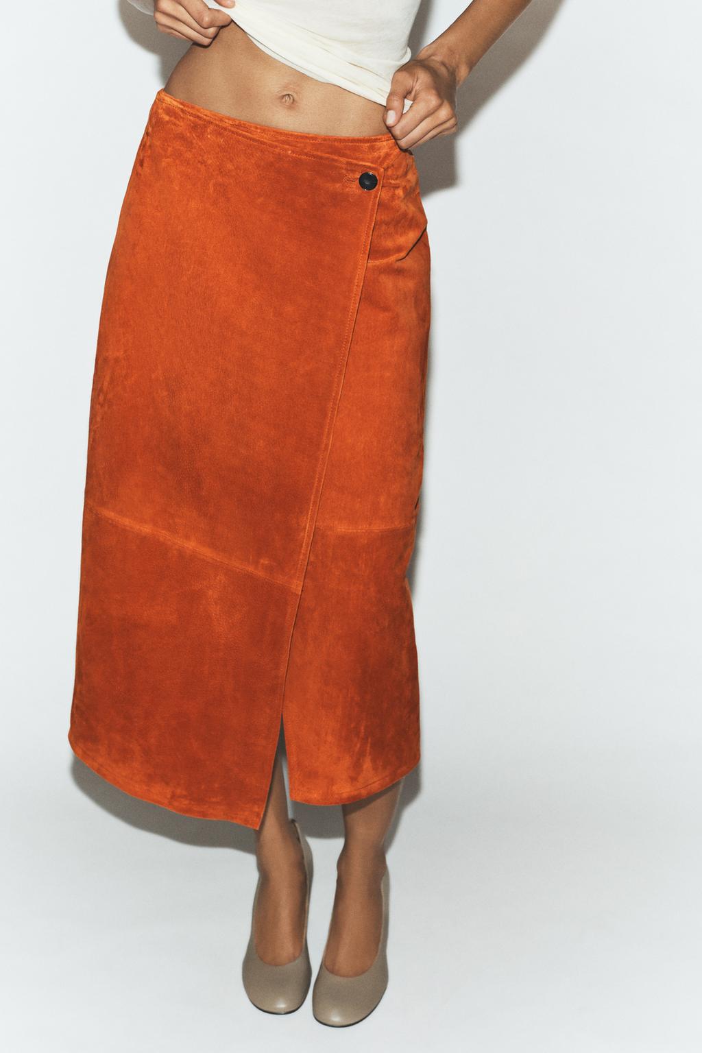 100% SUEDE LEATHER WRAP MIDI SKIRT - image 2