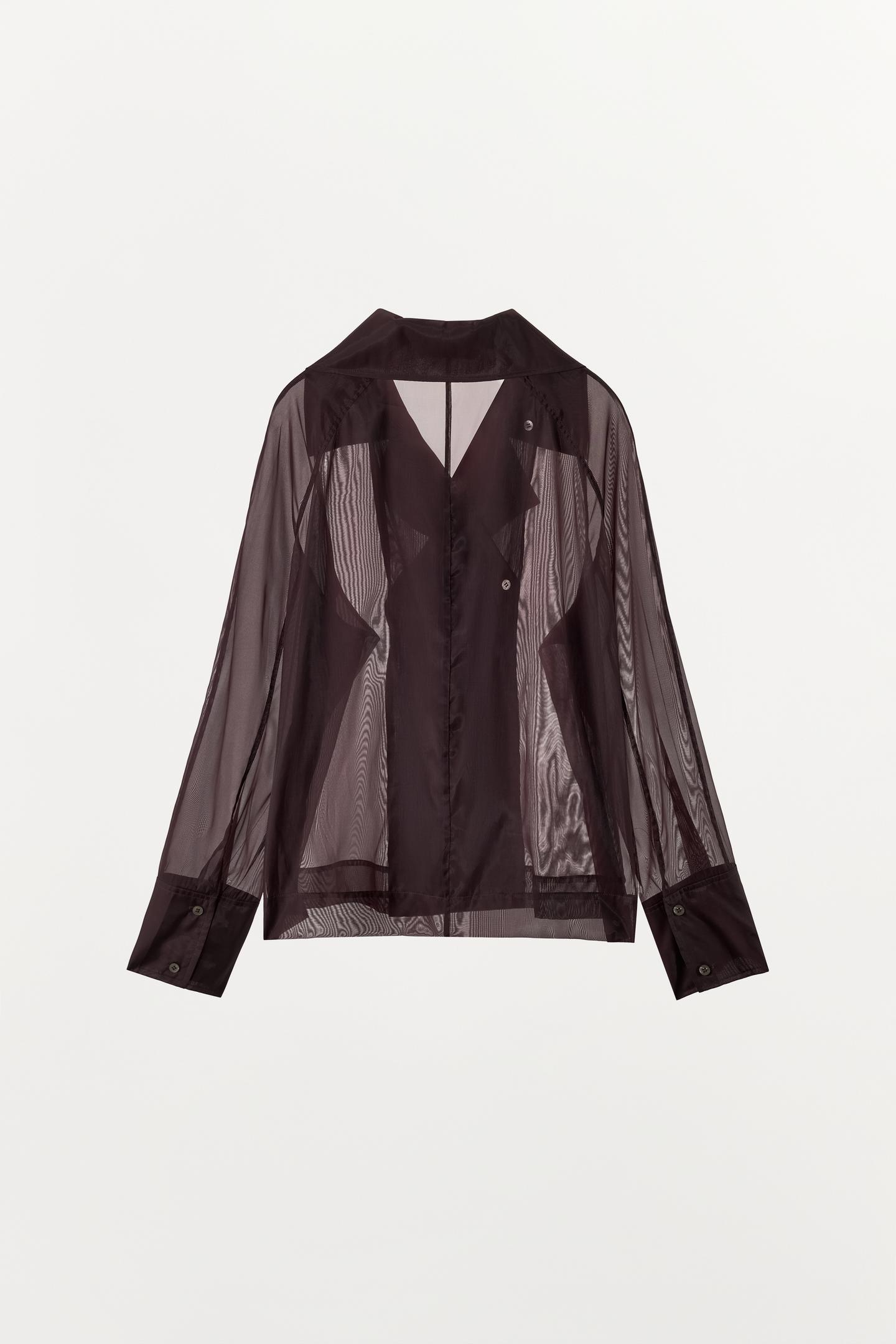 Женская рубашка Zara ZW Collection Organza, цвет: Бордовый — фото 8