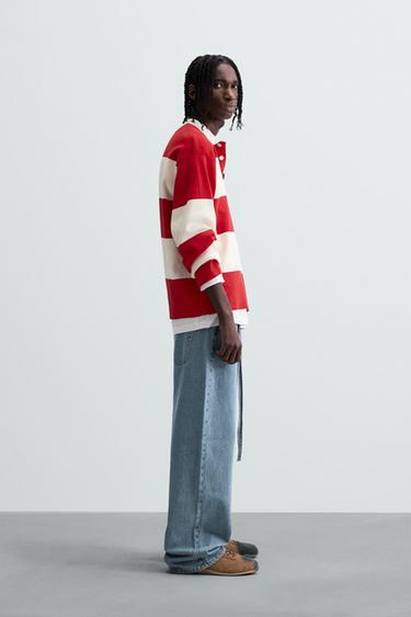 POLO PUNTO RAYAS - Rojo de Zara